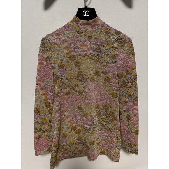 VINTAGE Goldworm Pants Set Womens 8 Made in Italy Metallic Geometric Pink Gold - Picture 12 of 15